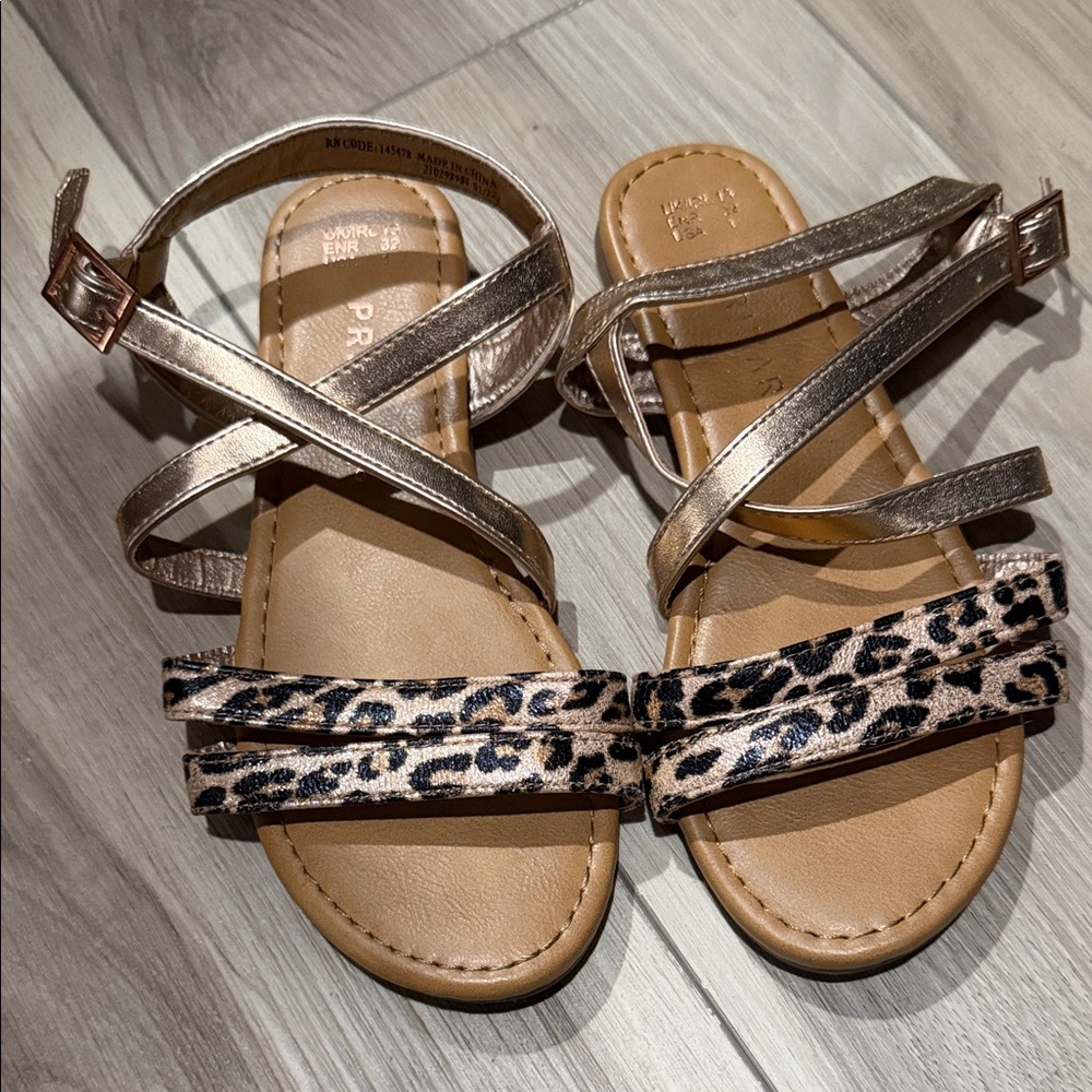 Leopard Print and Gold Strappy Sandals